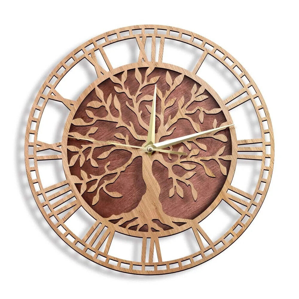 30cm Tree of Life Wooden Wall Clock Laser Cut Art Farmhouse Style Wall C... - $37.13