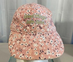 Pink Ladies Floral &quot;Good Things Take Time&quot; Hat w/ Adjustable Tie Pre-Owned - £8.50 GBP