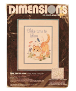 NEW Dimensions No Count Cross Stitch Kit Cat Take Time To Love 9x12 Vint... - £15.11 GBP