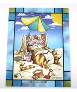 Art Glass Pane Gary Patterson Titled &quot;Summer&quot; Sunny Hot Lazy Cat Beach U... - $463.92 MXN