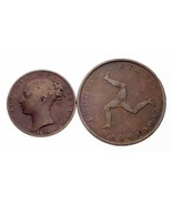 Lot of 2 1839 Isle of Man Coins in VF Condition (Farthing and 1/2 Penny) - €67,71 EUR