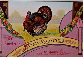 Thanksgiving Postcard Wessler Turkey Fruits Pink Background 1910 Bounteous 684 - £7.59 GBP