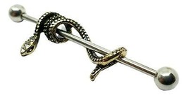 Snake Scaffold Piercing Bar Coiled CZ Eye Serpent 14g (1.6mm) Gold Industrial - £6.17 GBP
