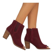 TOMS Majorca Peep Toe Booties Womens Size 8 Burgundy (Oxblood) Perforated Suede - $29.53