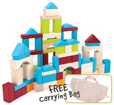 Wood Building Block Set (100 Pieces) - Includes Carrying Bag - $43.35