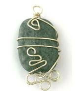 Green Jadeite Jade Oval Cabochon Silver Wire Wrap Pendant - $14.24