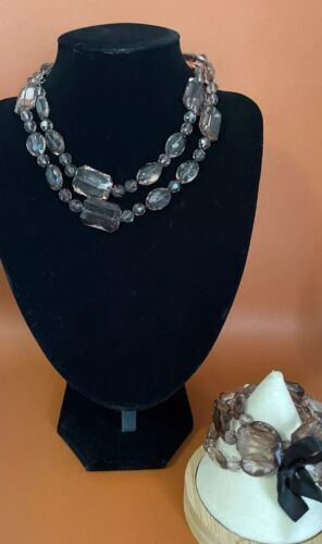 Ann Taylor Loft Women's Smokey Gray Large Bead Necklace 18” Bracelet New 8” - $14.24