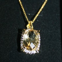 Citrine Gemstone Diamond Alternatives Necklace 14k Yellow Gold over Silv... - $68.10