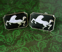 Mythical Horse Cuff links Vintage gold Japanese Cufflinks mosaic Exotic silver S - £179.85 GBP