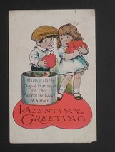 Valentine Day Greeting Kids w/ Hearts Children Antique Postcard c1910s - $7.99