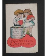 Valentine Day Greeting Kids w/ Hearts Children Antique Postcard c1910s - £6.24 GBP