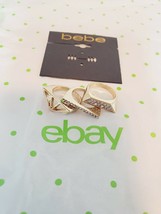 BEBE Women&#39;s Gold Tone &amp; Simulated Diamond Fashion Ring Set 3 Pieces Size 8.25 - £11.95 GBP