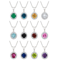 Round Cut Multi-Color Stone 14k White Gold Plated 925 Silver W/18&quot; Chain Pendant - £88.97 GBP