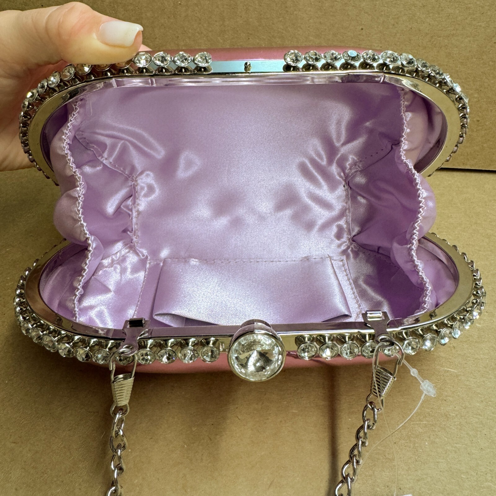 AQUA Mirror Metallic Patent Minaudière Clutch - Orchid Item image 7