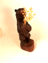 Vintage Carved Black Bear Bud Vase, A Friendly Bear with Flowers, 14&quot; Tall - $33.31