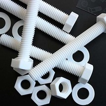 10x White Hexagon Head Screws Polypropylene (PP) Plastic Nuts and Bolts,... - £18.63 GBP