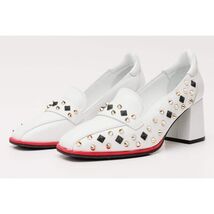 The Infanta White Spike Leather Block Heel Pump Women Shoe image 2
