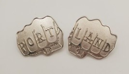 PORTLAND Oregon Two Fists Silvertone Souvenir Travel Lapel Hat Pin Pinch... - £15.66 GBP