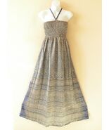 TL117 Blue Women One Size Silk Halter Tube Smock Maxi Broomstick Dress M... - $34.90