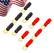 10 Pack 8 Gauge Ring Terminal 8 AWG Wire Crimp Cable Gold Plated -5 Red ... - £20.33 GBP