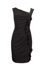 Suzi Chin Size 10 Black Front Ruffle Dress Sleeveless Knee Length NEW MS... - £38.17 GBP