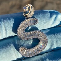4Ct Baguette Lab-Created Diamond S Letter Initial Pendant 14K White Gold... - $186.99