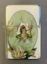 Vintage Frog Christmas Image Flip Top Oil Lighter Windproof - £11.63 GBP