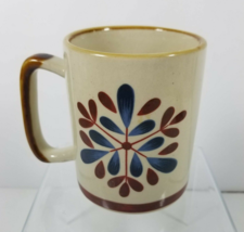 Stoneware Blue Brown Americana Coffee Mug Vintage Folk Art Flower - £7.21 GBP