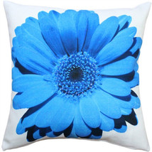 Bold Daisy Flower Blue Throw Pillow 19x19, Complete with Pillow Insert - £37.33 GBP