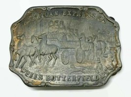 Vtg. American Express Co Wells Butterfield Horse Drawn Wagon Metal Belt Buckle - £13.14 GBP