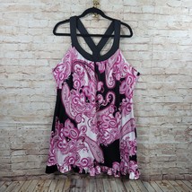 Linea Donatella Womans Tank Top XL Pink Floral Paisley on Black Sleep Dr... - £9.24 GBP