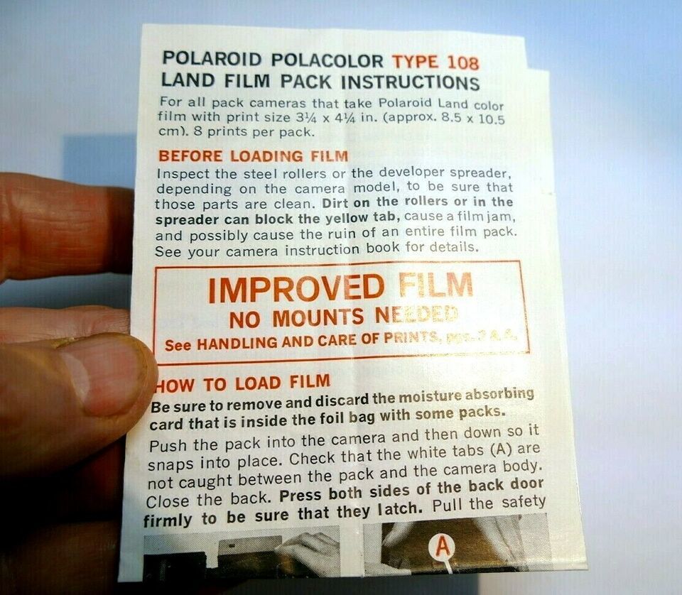 Brochure for Polaroid Type 108 Land film 3 1/4 X 4 1/2 &quot; - $10.94