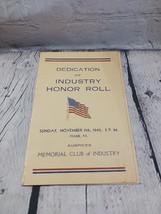 1945 WWII Dedication of Honor Roll Veterans Day Memorial Club of Industry PA Vtg - £16.92 GBP