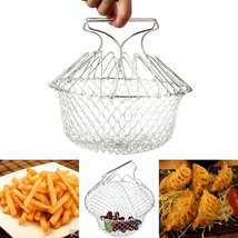 1Pc Foldable Stainless Steel Fry Basket Steam Rinse Strain mesh basket S... - £15.59 GBP