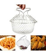 1Pc Foldable Stainless Steel Fry Basket Steam Rinse Strain mesh basket S... - £15.80 GBP