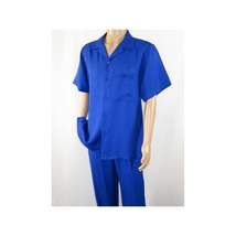 Men 2pc Walking Leisure Suit Short Sleeves By DREAMS 256-21 Solid Royal Blue image 6