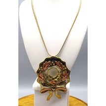Vintage Mixed Metals Wreath Pendant Brooch, Oversized Christmas Winter Holiday W - £47.17 GBP