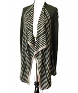 Pink Rose SZ M Green Beige Stripe Open Front Waterfall Cardigan Sweater - $12.88