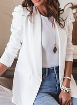 2022 Autumn Elegant Women&#39;s Blazer White Long Puff Sleeve Casual Blazer Female S - £117.95 GBP