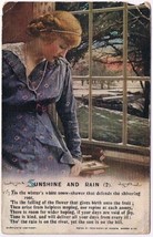 Postcard Bamforth Song Series Sunshine &amp; Rain Lady Soldier Window - £3.88 GBP