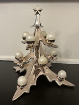 Pottery Barn Silver Christmas Tree Candle Holder 14.5” Tall Mid Century Style - £74.00 GBP