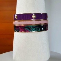 Bangle Bracelet 3 Piece Set Enamel Purple Pink Teal Rose Gold Hinged Costume - £15.74 GBP