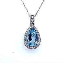 Natural Aquamarine Diamond Pendant 18&quot; 14k WG 4.19 TCW Certified $5,950 213254 - £2,135.36 GBP