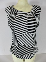 Dressbarn womens Sz PL S/S black white STRIPED stretch top (O)pm - $6.86