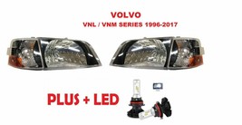 1998-2011 Volvo Vnl 300 Vnm 200 Series Daycab Headlights Black Signals 4PC Set - £189.07 GBP