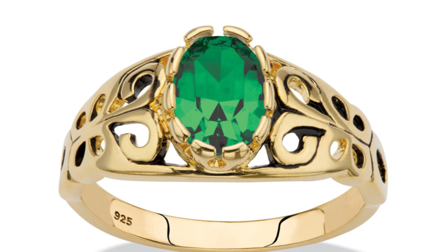 Primary image for OVAL CUT 14K GOLD OVER STERLING SILVER FILIGREE EMERALD RING SIZE 5 6 7 8 9 10
