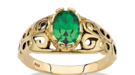 Oval Cut 14K Gold Over Sterling Silver Filigree Emerald Ring Size 5 6 7 8 9 10 - $99.99