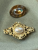 Lot of Victorian Reproduction Thin Ornate Goldtone Oval w Clear Acrylic Rhinesto - £8.88 GBP