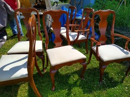 dining room table set 6 chairs, 2 leaves good cond - £117.68 GBP