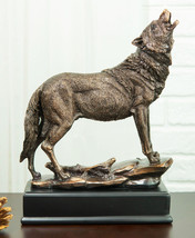 Mystical Full Moon Howling Alpha Gray Wolf Statue In Bronze Electroplated Finish - £60.12 GBP